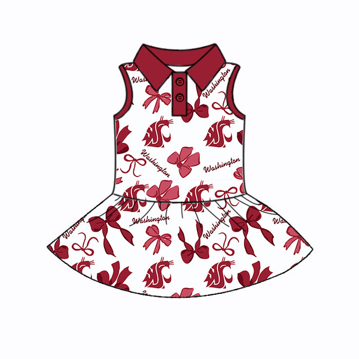 Custom moq 5 mix sizes summer teams baby girls clothes team brick red short sleeve skirts shorts sets dress 1 and dress 2 and dress 3 and dress 4-25.5.26