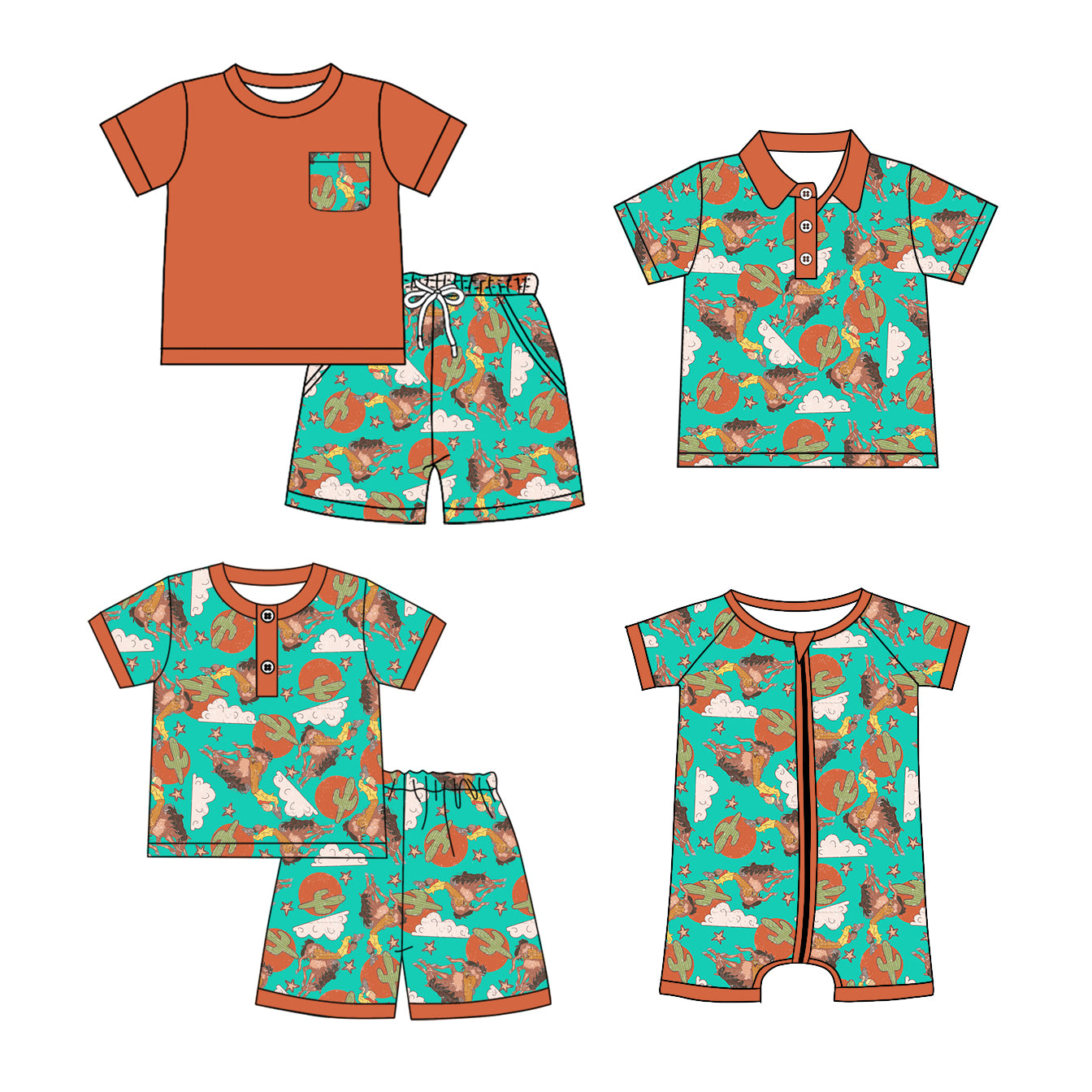 12.25 custom each style moq 5eta 4-6week Sibling Sister catcus baby girl sets 1 and sets 2 and boy rompers and top match family design