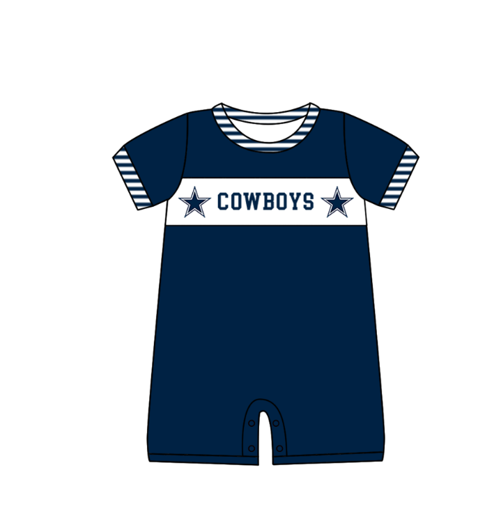 Custom moq 5 mix size milk silk summer teams baby girl boys clothes Navy blue short sleeve shorts sets 2  and dress and rompers 2 series