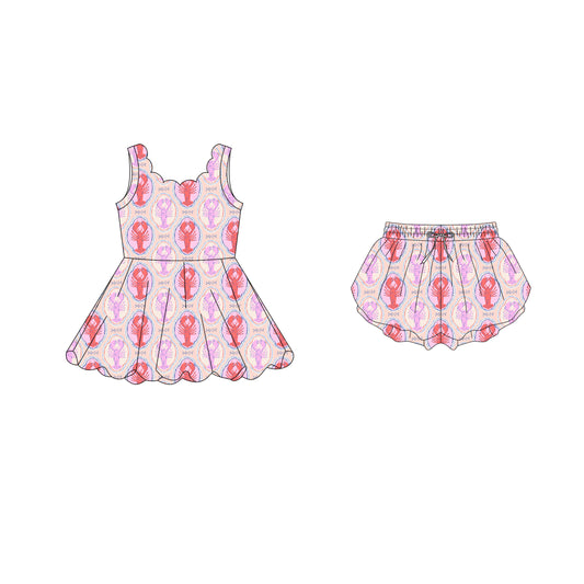 4.15 custom each style moq 5eta 4-6week Sibling Sister lobster baby girls clothes Short sleeve yoga dress and shorts match family design
