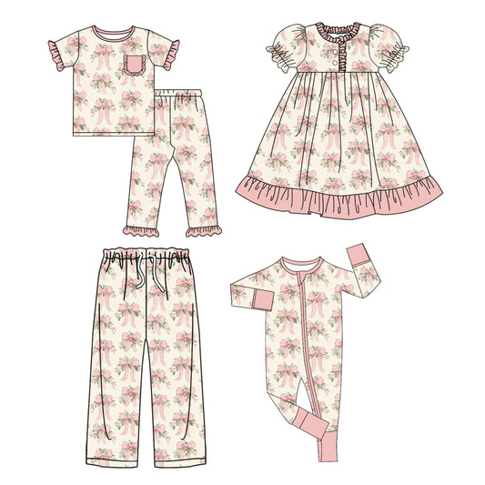 25.10.18 custom each style moq 5 eta 6-8week Sibling Sister bow floral baby short sleeve pants sets and romper and dress and adult pants match design