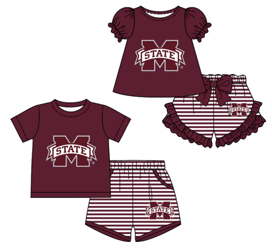 Custom moq 5 mix size milk silk summer teams Claret Baby Girl Boy Short-Sleeved Shorts Set Toddler Kids Clothing Set