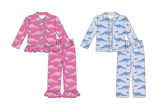 25.9.9 custom each style moq 5 eta 4-6week Sibling Sisters dinosaur baby girl boy long sleeve pants sets 2