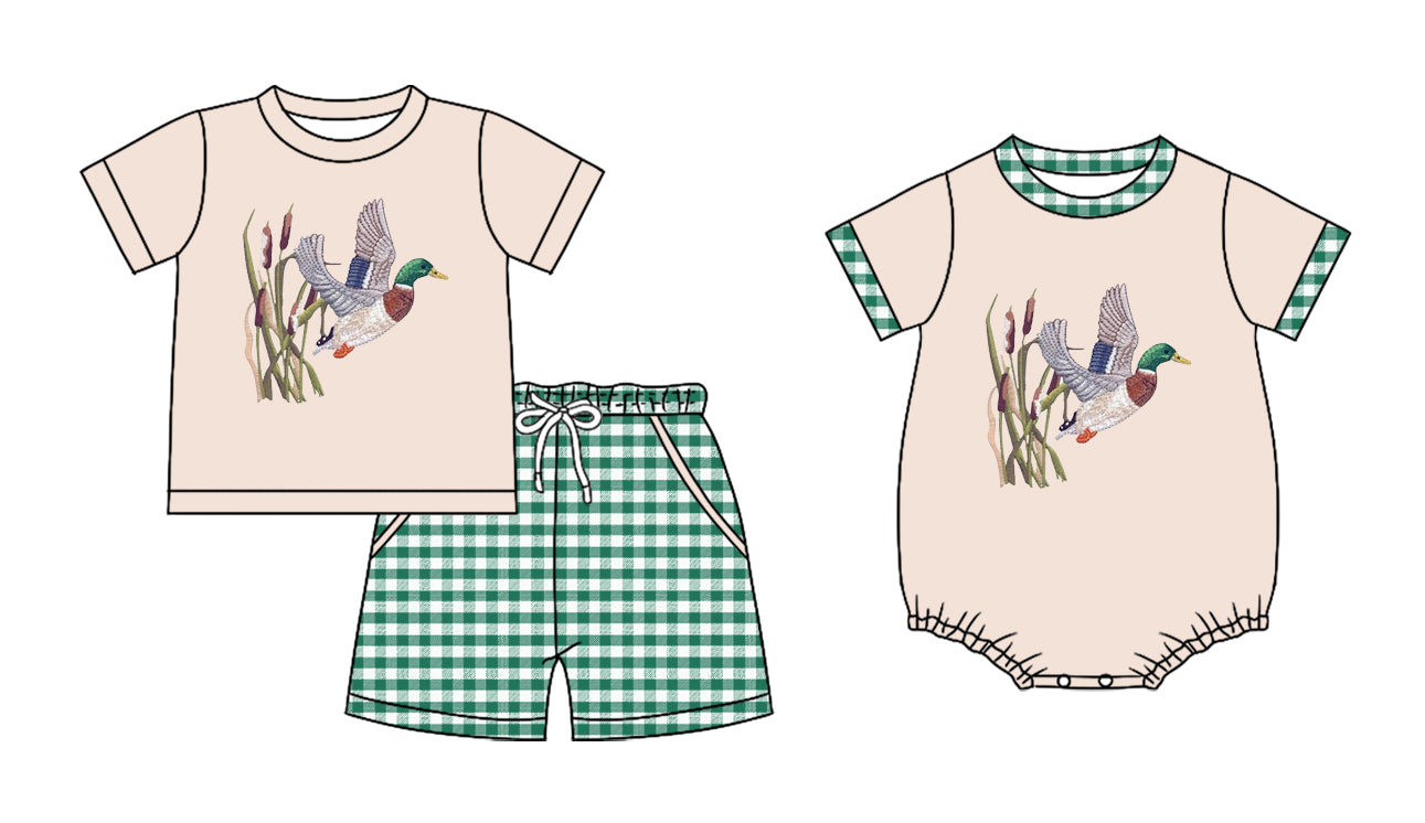 25.10.30 custom each style moq 5 eta 6-8 week Sibling Sister duck baby boy short sleeve shorts sets and boy rompers match family design