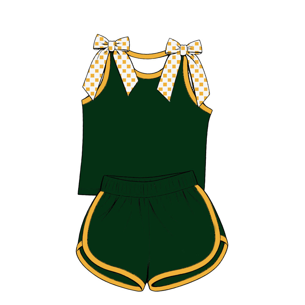 custom moq 5 mix size Baby Girls Yellow Green Bow Sleeveless Top Shorts Sets Vest Top Bows Skirt Shorts Sets Dress Yoga Active Scallop Sets
