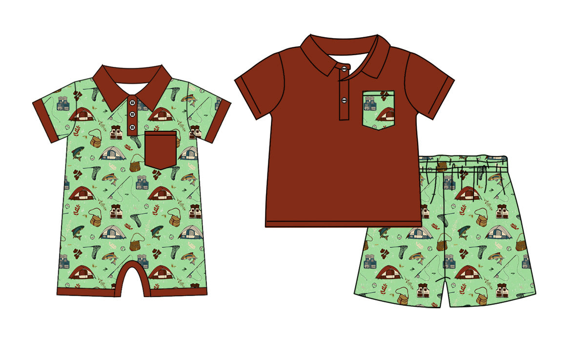 3.30 Custom moq 5 mix size Sibling Baby Boys Short-Sleeved Top And Green Shorts Set Romper Summer Outfit