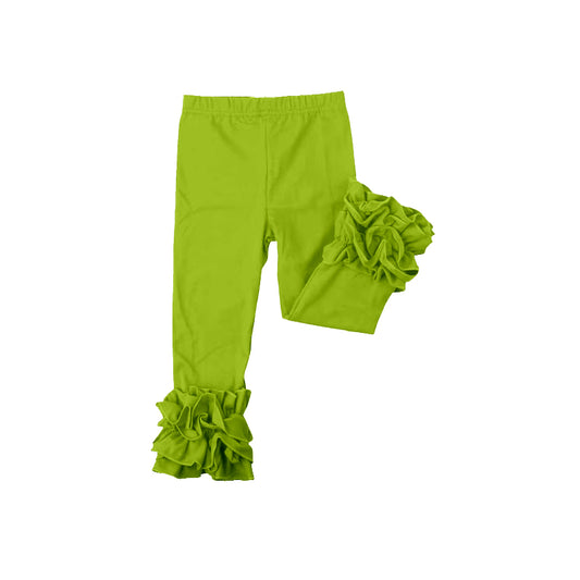 custom moq 5 girls icing cotton pants Lime green ruffled trousers