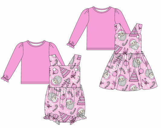 25.6.19 custom each style moq 5eta 4-6week Sibling Sisters Christmas pink baby girls short sleeve dress and short sleeve rompers and top 1 and top 2 match family design