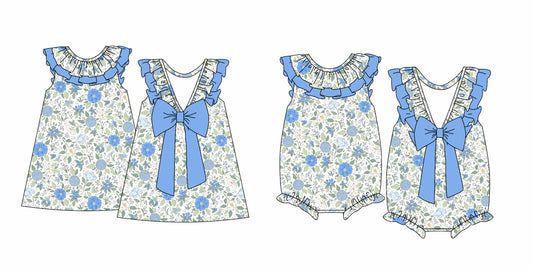 12.14 custom each style moq 5eta 4-6week Sibling Sister floral baby girl short sleeve dress and rompers match family design