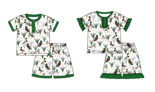 11.1 custom each style moq 5eta 4-6week Sibling Sister duck baby girl short sleeve shorts sets 1 and sets 2 match design