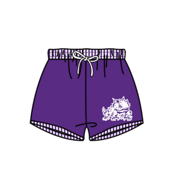 Custom moq 5 mix size milk silk summer teams baby girl boys clothes Purple Two-Piece Swimsuit Set One Piece Swimsuits boy swim trunks