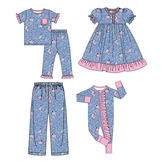 25.9.26 custom each style moq 8 eta 6-8week Sibling Sister duck baby short sleeve pants sets and romper and dress and adult pants match design