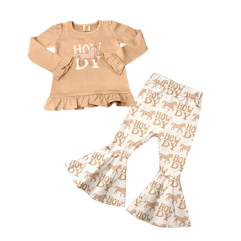 9.13 custom each style moq 5eta 4-6week baby girl clothes howdy long sleeve pants sets