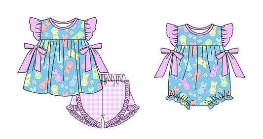 25.11.3 custom each style moq 5 eta 6-8 week Sibling Sister bunny floral baby girl short sleeve shorts sets and rompers match family design