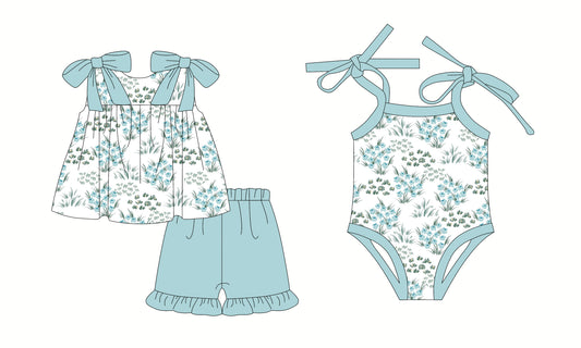 3.13 custom each style moq 5eta 4-6week Sibling Sister floral baby girl short sleeve shorts sets and romper match design