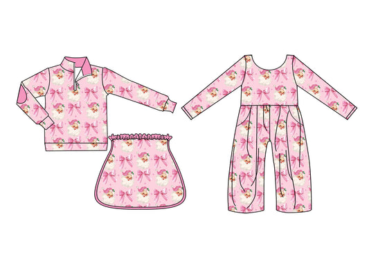 25.6.3 custom each style moq 5eta 4-6week Sibling Sisters Christmas bow pink baby girl long sleeve dress and jumpsuit match family design