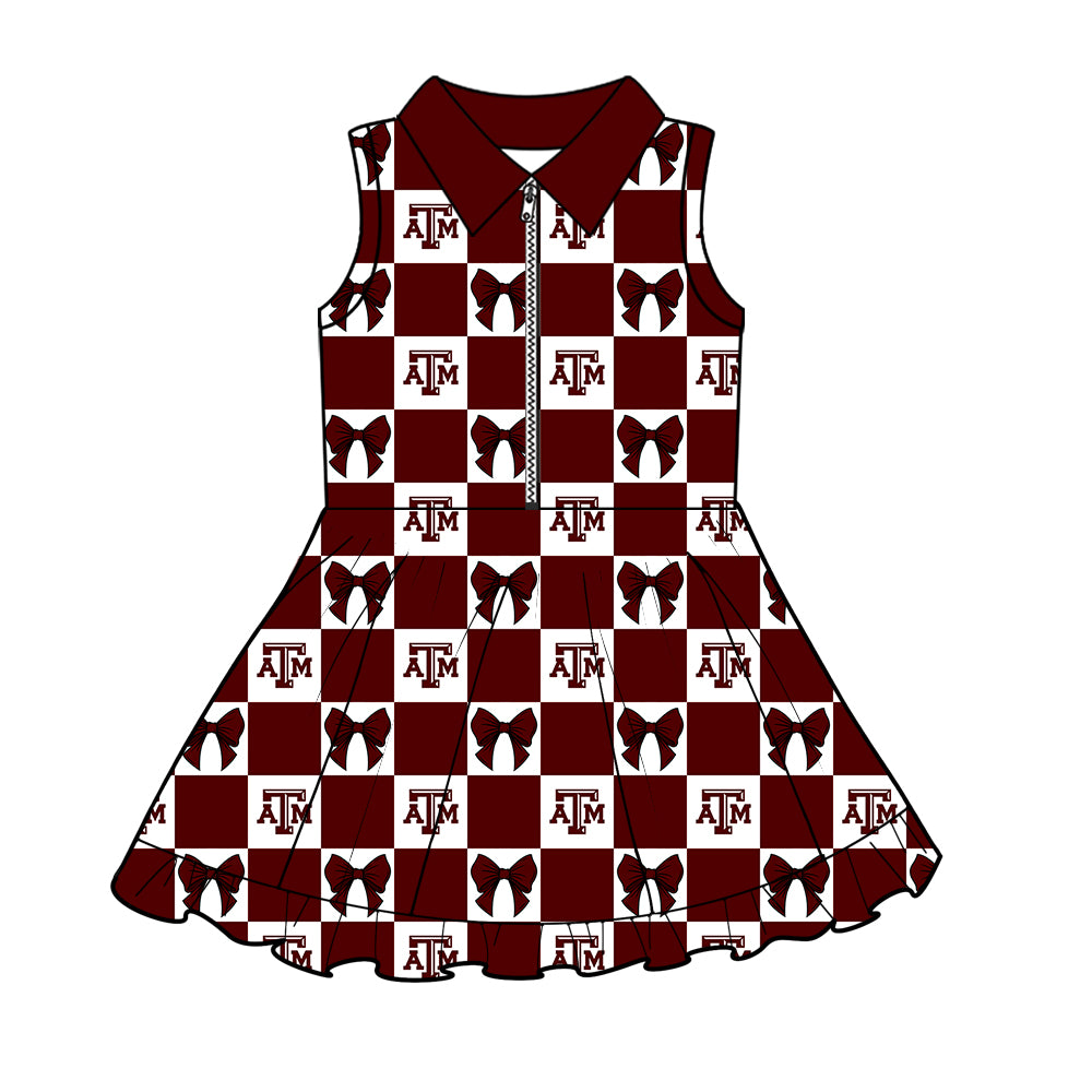 Custom moq 3 or 5 mix size milk silk summer teams baby girl clothes bow dark red sleeveless dress-26.1.20