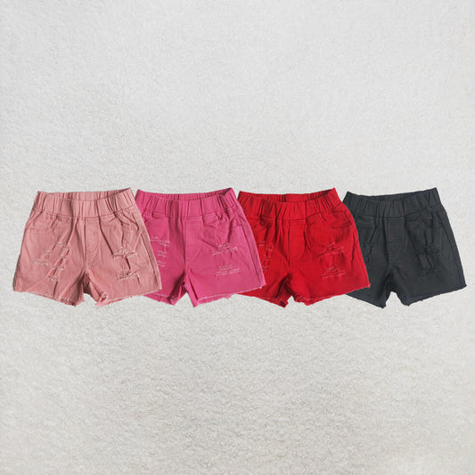 RTS NO MOQ Sibling Baby Girls pink elastic denim shorts