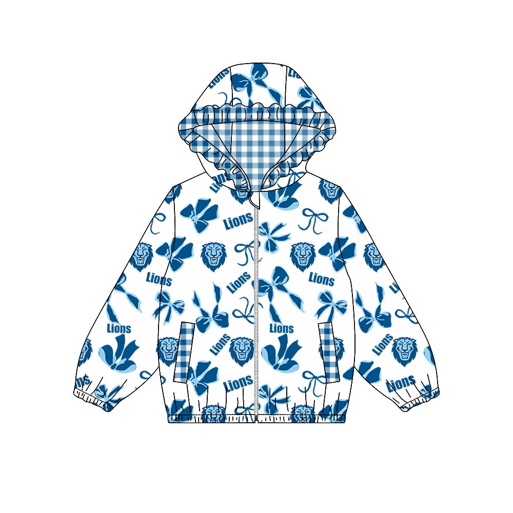 custom moq 5 mix size MSD072403 Baby Girls Bow Print White Long Sleeve Zipper Hooded Team Casual Jacket Top