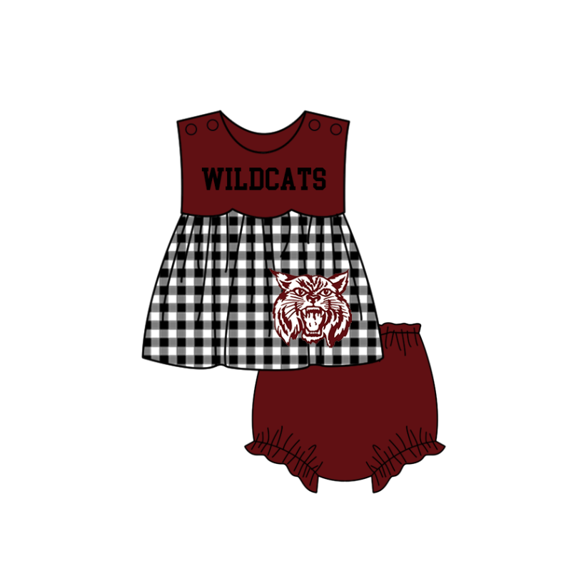 Custom moq 5 mix size milk silk summer teams baby girl boys clothes Dark Red Black and white checkered short sleeve shorts sets 3 and dress and rompers 2 series