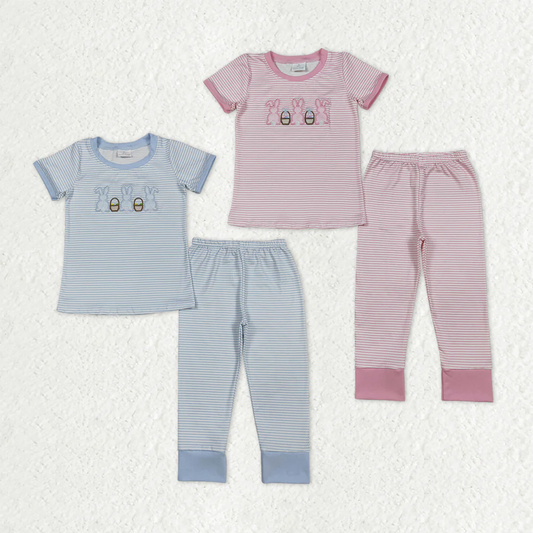 RTS NO MOQ Sibling Baby boy girl clothes embroidery easter short-sleeved trousers suits