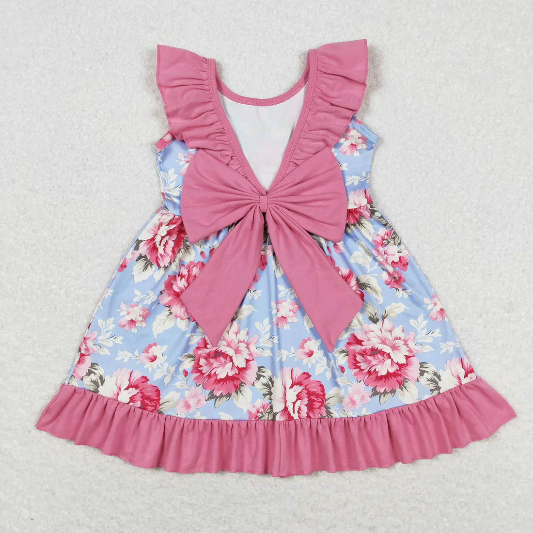 RTS NO MOQ Sibling baby girl clothes floral bow flying sleeve dresses