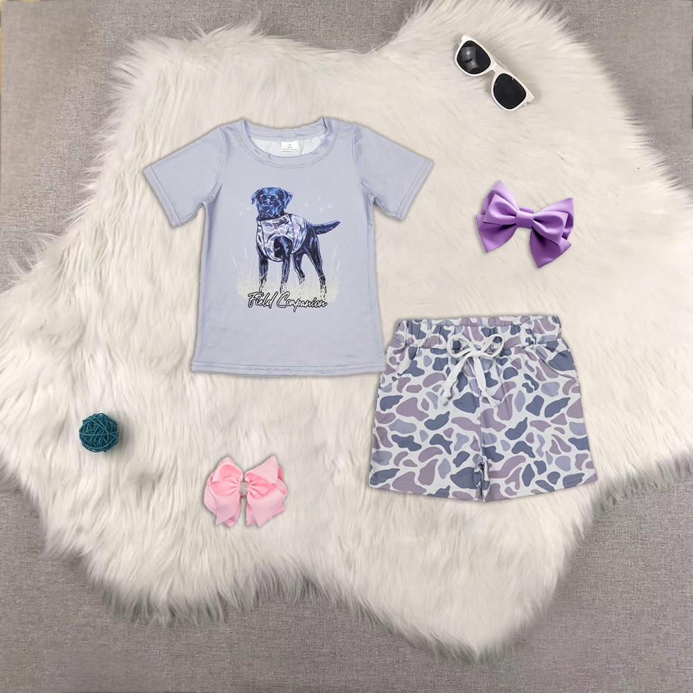 RTS NO MOQ HOT SELL baby boys clothes puppy short sleeve Camouflage shorts set