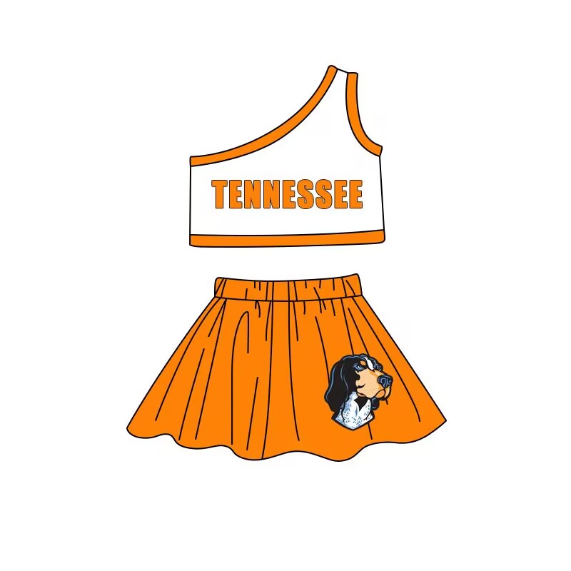 Custom moq 3 eat about 6-8 weeks Team Baby Girls Clothing White and Orange Off-shoulder Sleeveless Dress