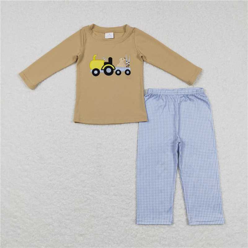 RTS NO MOQ（In Stock) BLP0382 Baby Boys embroidery Pocket Top Pants Outfits Sets