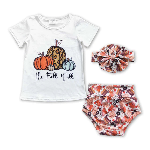 RTS NO MOQ Sibling Baby Girls  Fall Pumpkin Tee Shirt Thanksgiving Bummie Sets