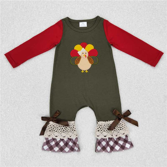 RTS NO MOQ（In Stock ) LR0666 Embroidered Turkey Long Sleeve Bodysuit