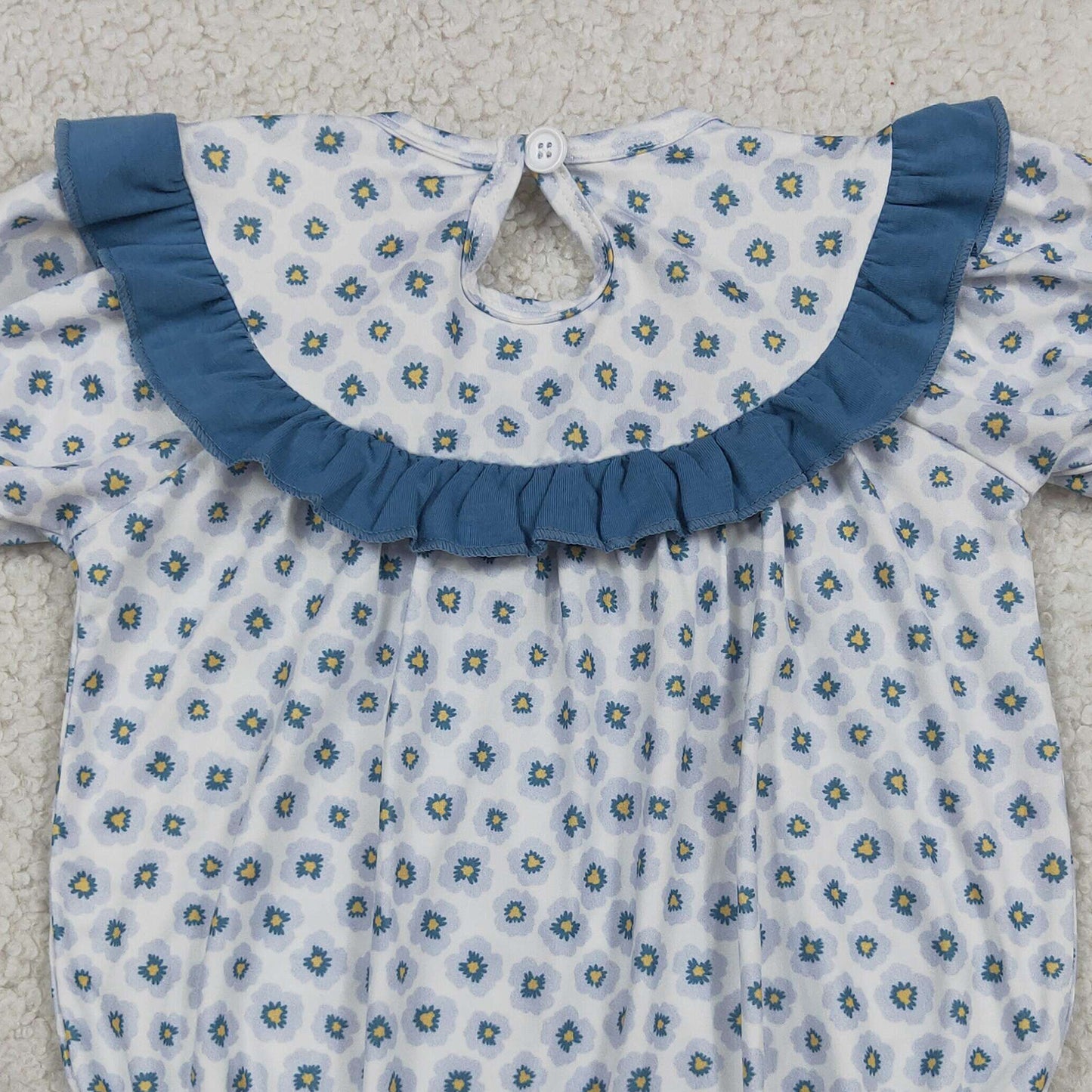 RTS NO MOQ milk silk SR4141 Baby Girls Smocked Daddys Girl Blue Flowers Ruffle Rompers