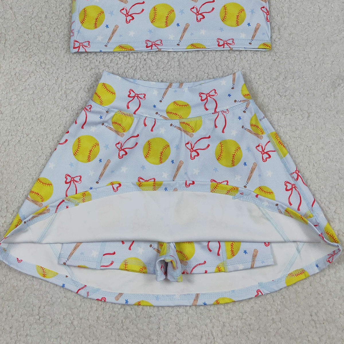 RTS NO MOQ GSD3836 Baby Girls Softball Bows Vest Top Skirt Short Set Team Yoga Active Outfit for Kids
