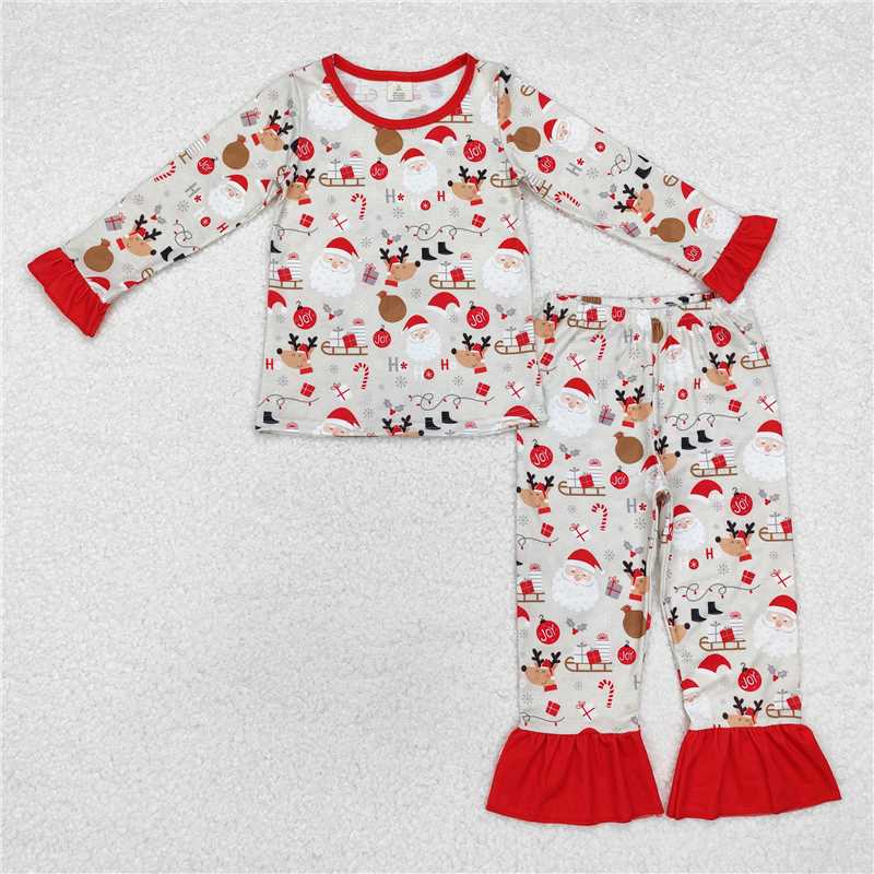 Baby Kids Christmas Santa Reindeer Collection - Grey Ruffle PJ Set & Ribbed PJ Set