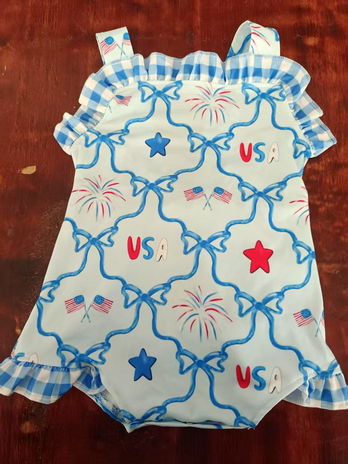 Custom moq 3 eta 6-7weeks baby girl clothes USA blue sleeveless romper