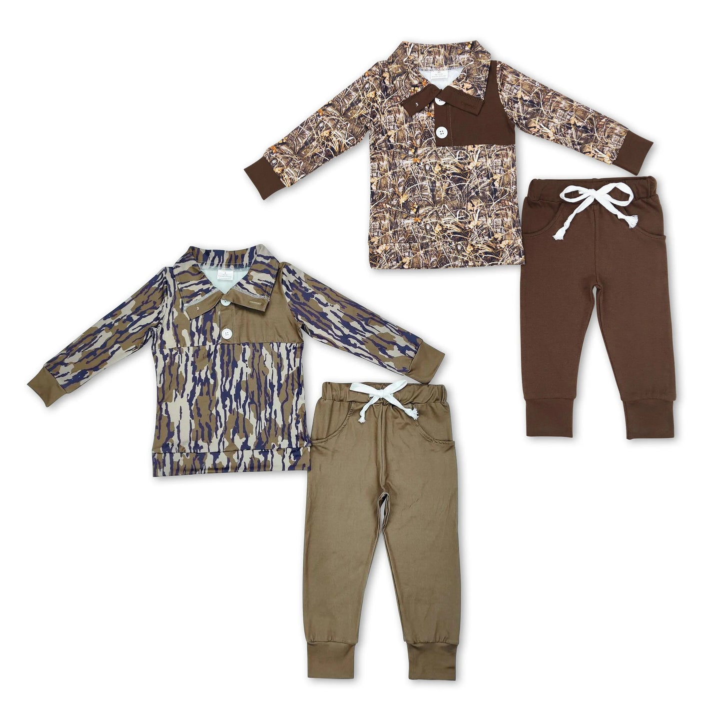 RTS NO MOQ BLP0492 BLP0495 Dead Leaf Camouflage Button Pullover Long Sleeve Suit