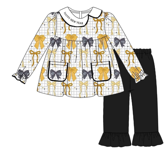 Custom moq 5 mix size milk silk summer baby girl clothes bow long sleeve pants sets-25.8.15
