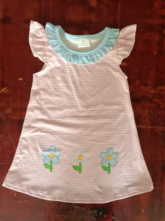 Custom moq 3 eta 6-7weeks baby girl clothes floral flying sleeve dress