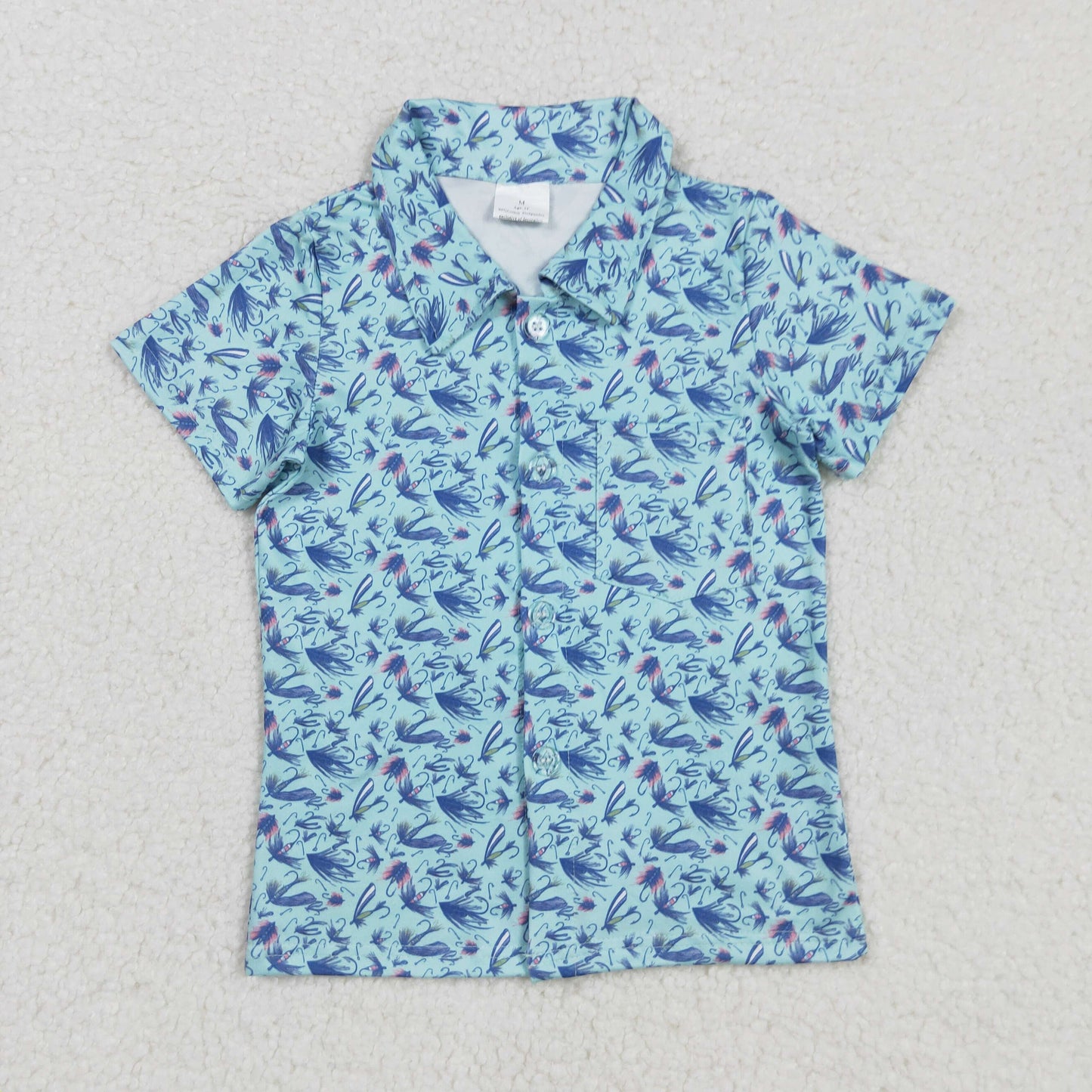 RTS NO MOQ（In Stock) BT1296 Lure Fishing Button Short-Sleeved Top