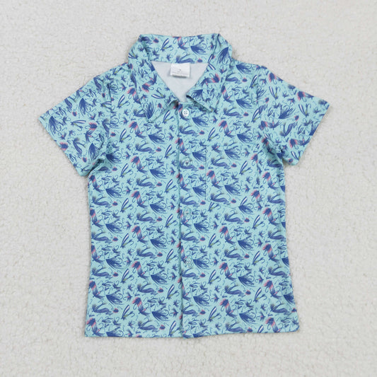 RTS NO MOQ（In Stock) BT1296 Lure Fishing Button Short-Sleeved Top
