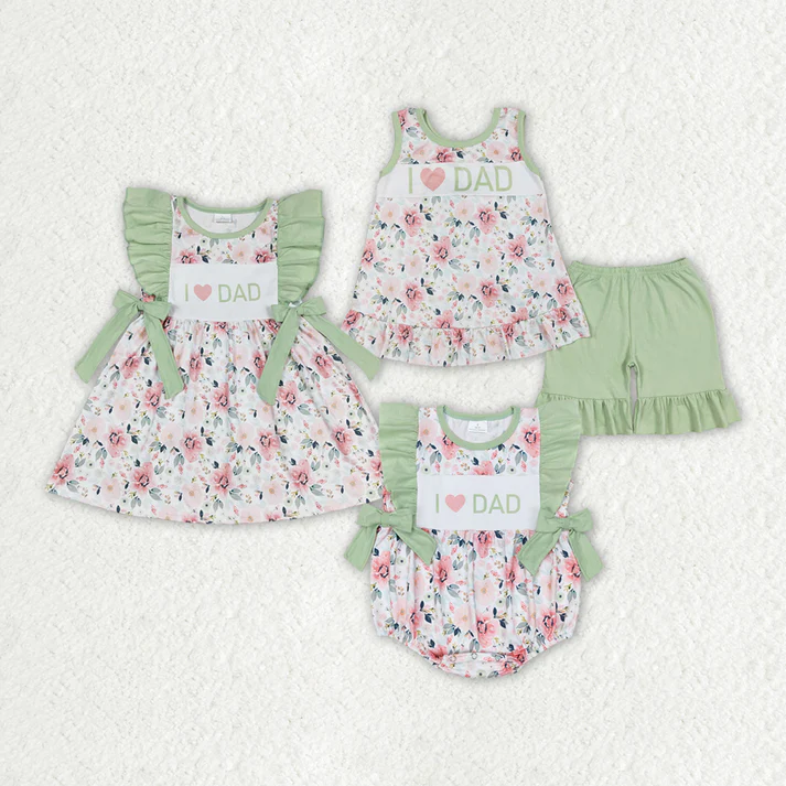 RTS no moq baby girls i love dad Short Sleeve Shorts sets dress romper