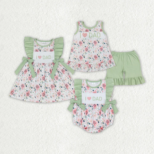 RTS no moq baby girls i love dad Short Sleeve Shorts sets dress romper