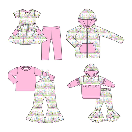 25.11.7 custom each style moq 5 eta 6-8week Sibling Sisters bunny floral baby girl hooded long sleeve pants sets and top and and short pants sets and jumpsuit set match family design