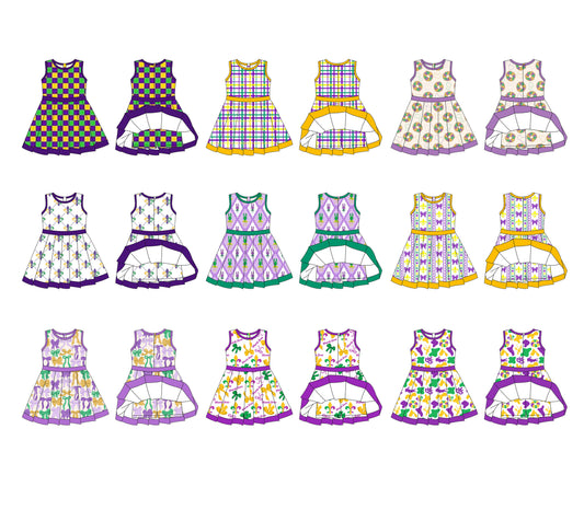 25.10.2 custom each style moq 8 eta 6-8week Sibling Sisters mardi gras bow baby girl sleeveles dress 9 match family design