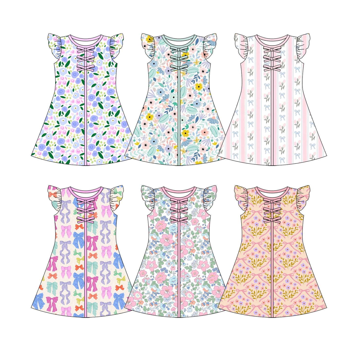 Custom moq 5 mix size Sibling Baby Girl's Floral Print Flying sleeves  Dress Cute Toddler Girls' Summer Casual Dress