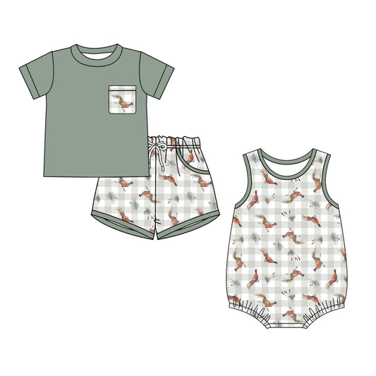 3.9 Custom moq 5 mix size Sibling Baby Boys Plaid Romper Short-Sleeved Top And Shorts Set Summer Outfit