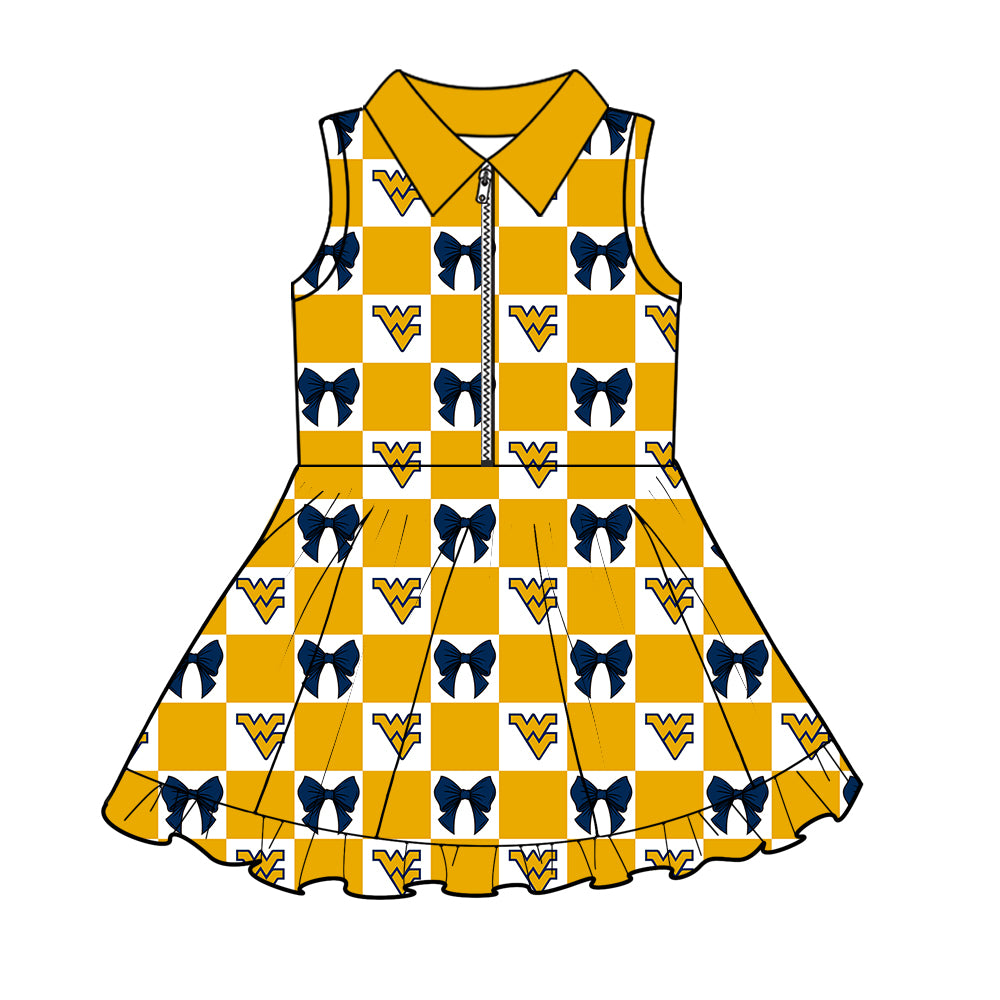 Custom moq 3 or 5 mix size milk silk summer teams baby girl clothes bow yellow sleeveless skirts sets 3 and dresss and shorts-26.1.26
