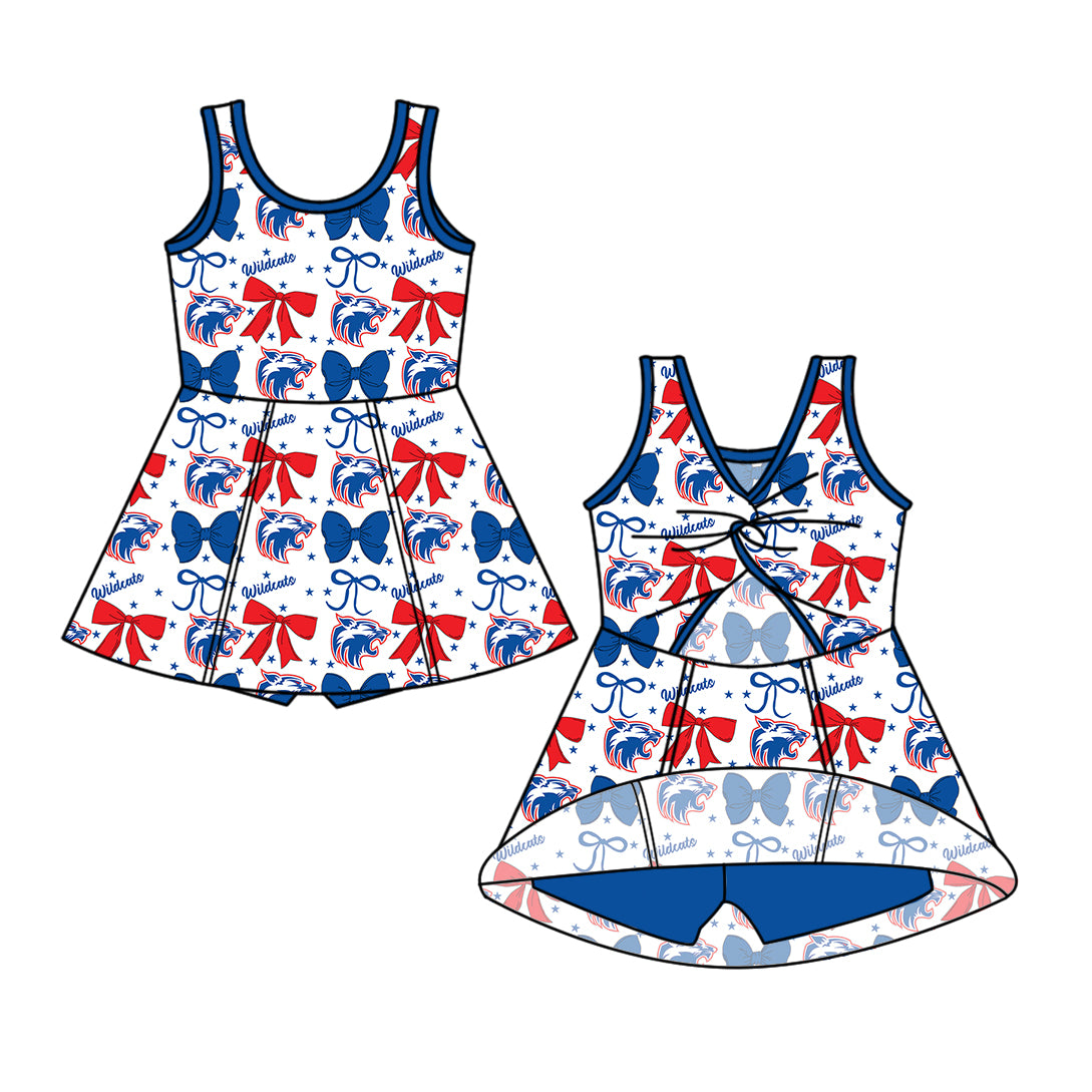 Custom moq 5 mix size milk silk baby girls clothes team bow blue sleeveless skirts sets 1 and set 2 and dress-25.7.19