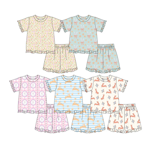 Custom moq 5 mix size Sibling Baby Girl's Print Short-Sleeved Top And Shorts Set Cute And Comfortable Outfit