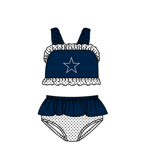 Custom moq 5 mix size milk silk summer teams baby girl boys clothes Navy Blue Two-Piece Swimsuit Set One Piece Swimsuits boy swim trunks